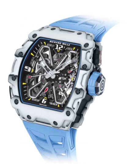 Review 2022 Replica Richard Mille RM 35-03 Automatic Rafael Nadal Watch White Carbon Blue Rubber - Click Image to Close